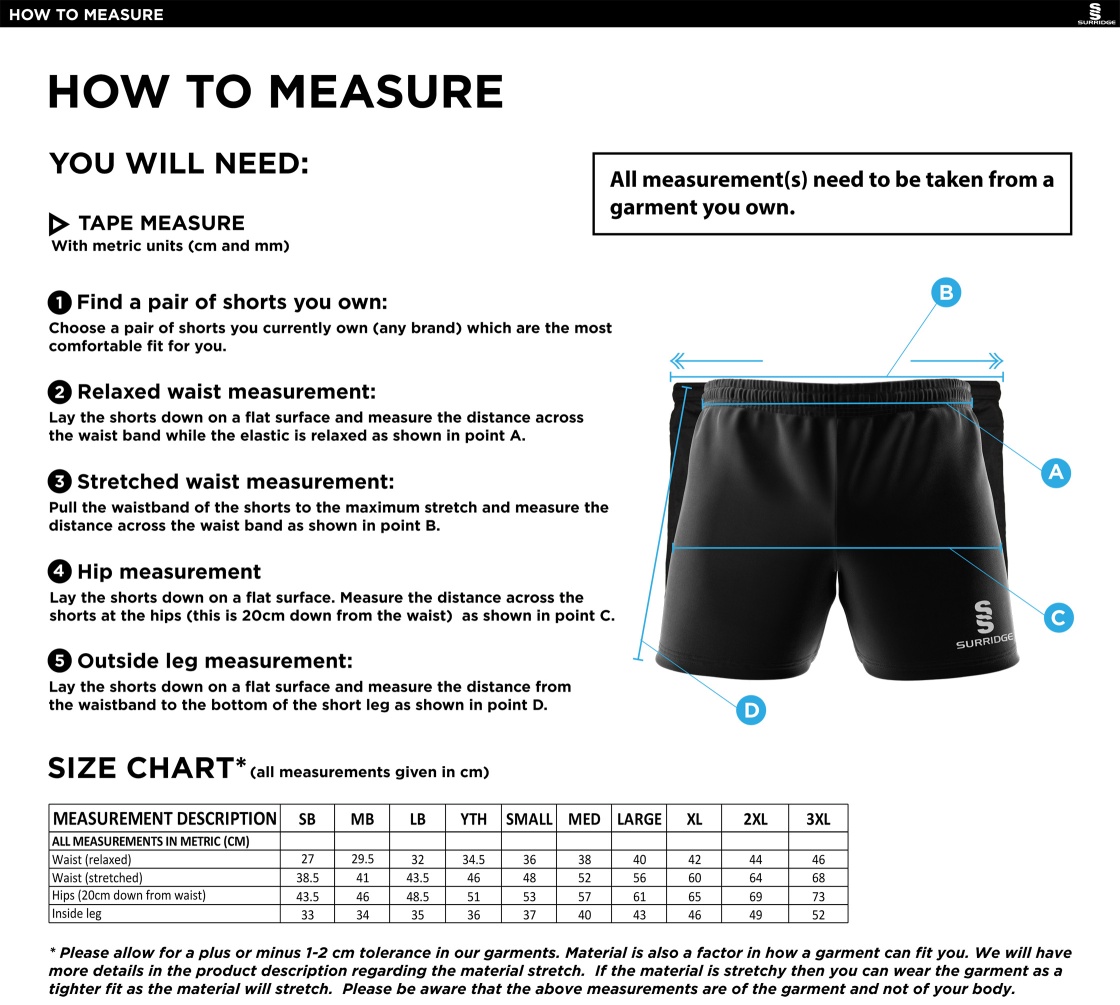 Supernova Korfball - Performance Gym Short - Unisex Fit - Size Guide
