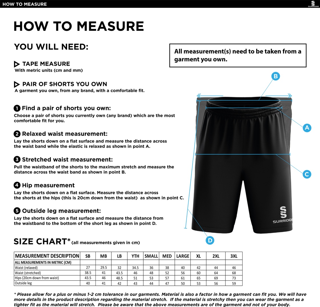 Supernova Korfball - Ripstop Pocketed Shorts - Unisex Fit - Size Guide