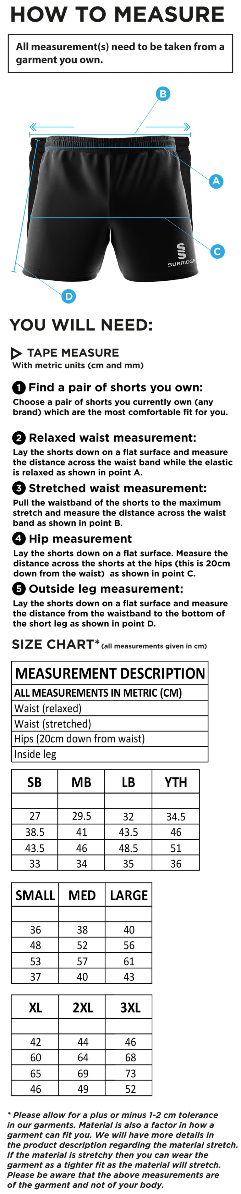 Supernova Korfball - Performance Gym Short - Unisex Fit - Size Guide