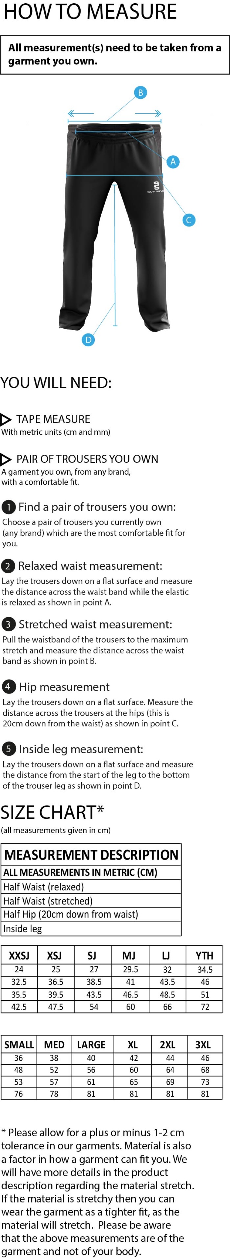 Supernova Korfball - Dual Poplin Track Pant with Lycra - Unisex Fit - Size Guide