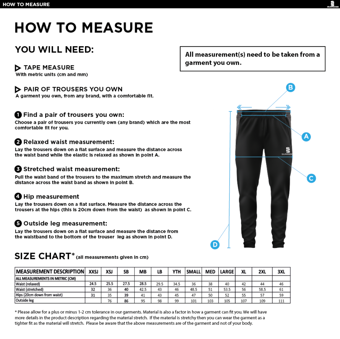 Supernova Korfball Tek Slim Pant Navy - Size Guide