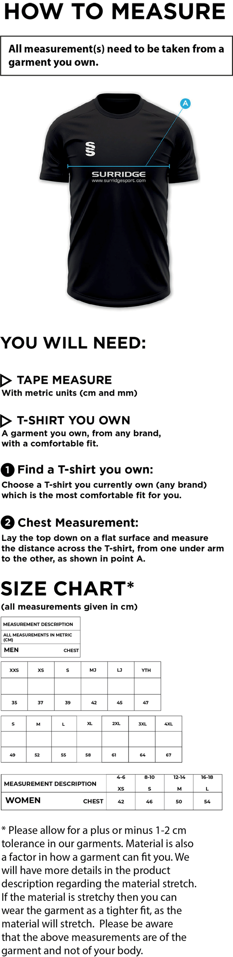 SUPERNOVA KORFBALL DUAL SHIRT - Size Guide