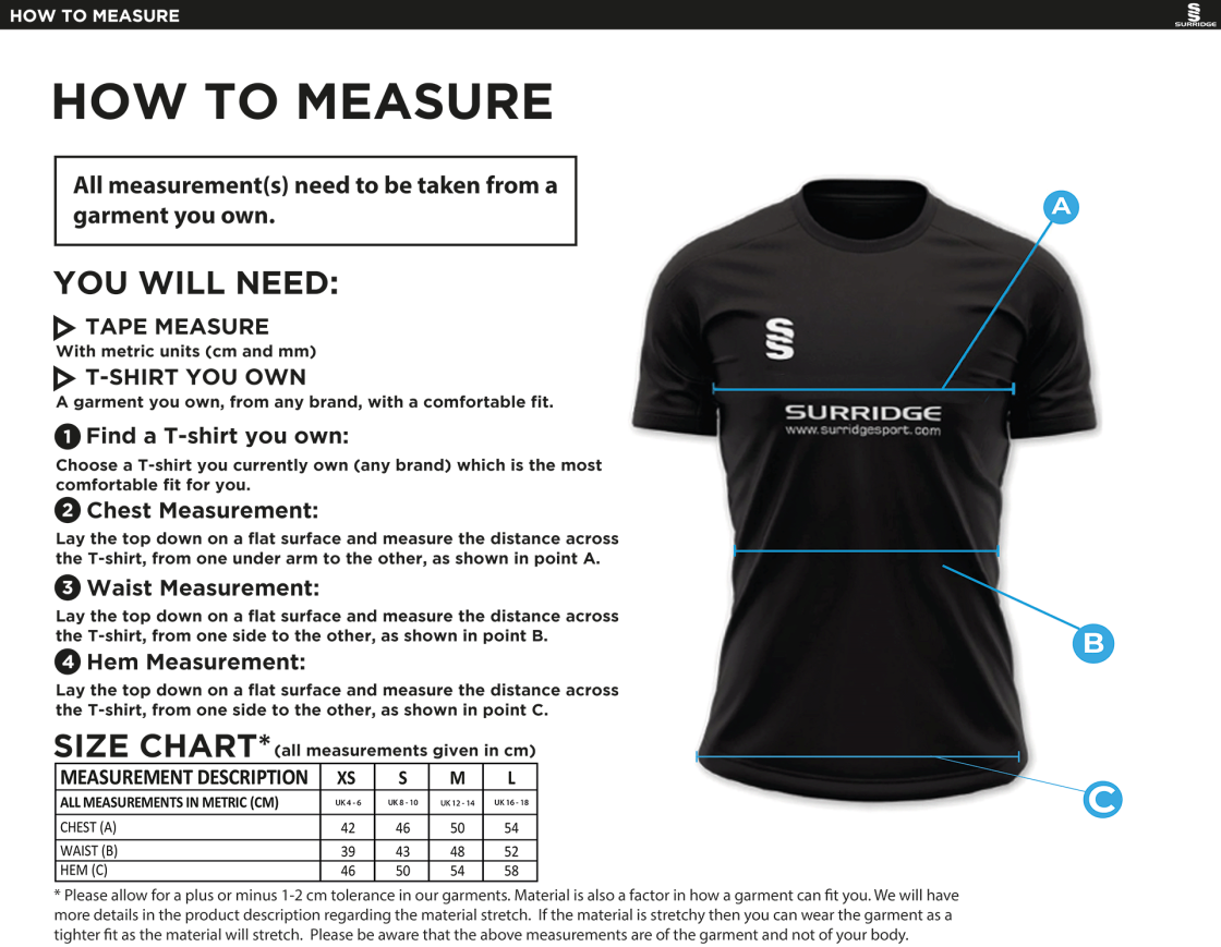 SUPERNOVA KORFBALL WHITE GAME SHIRT - women's - Size Guide