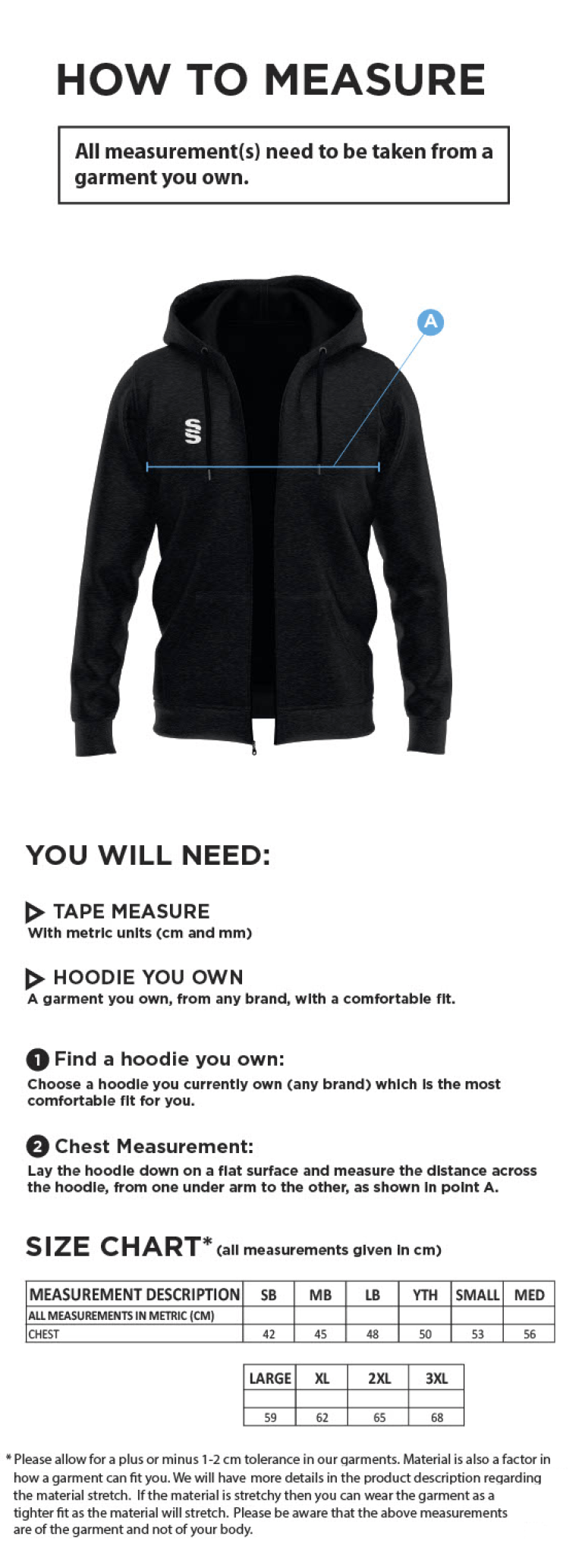 Supernova Korfball Dual Hoody - Size Guide