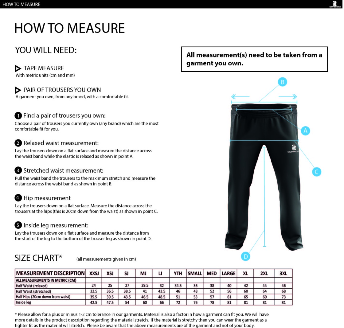 Supernova Korfball - Dual Poplin Track Pant with Lycra - Unisex Fit - Size Guide