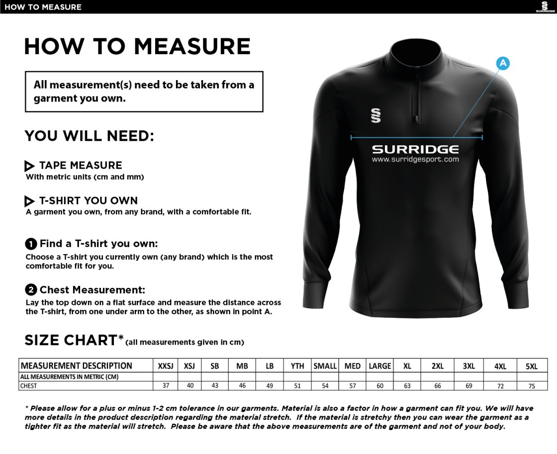 Supernova Korfball Dual Mid-layer - Size Guide