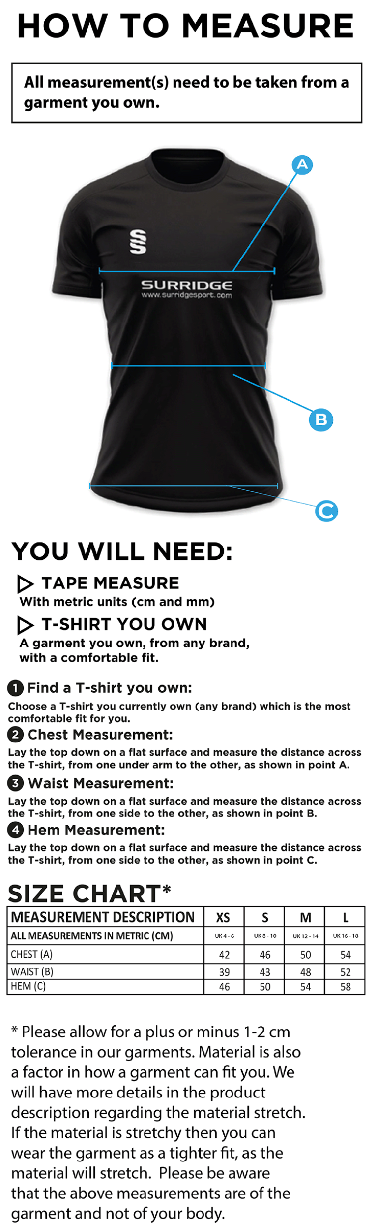 SUPERNOVA KORFBALL WHITE GAME SHIRT - women's - Size Guide