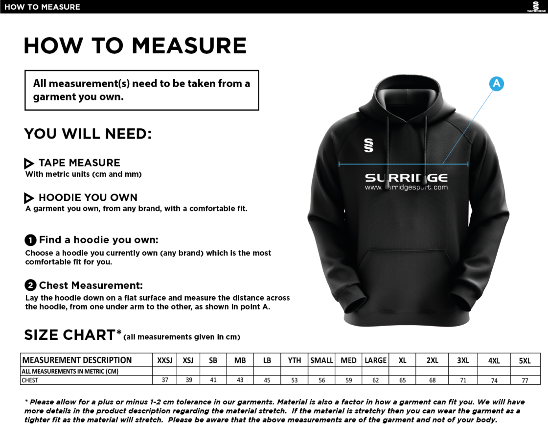 Supernova Korfball Blade Hoody Navy/White - Size Guide