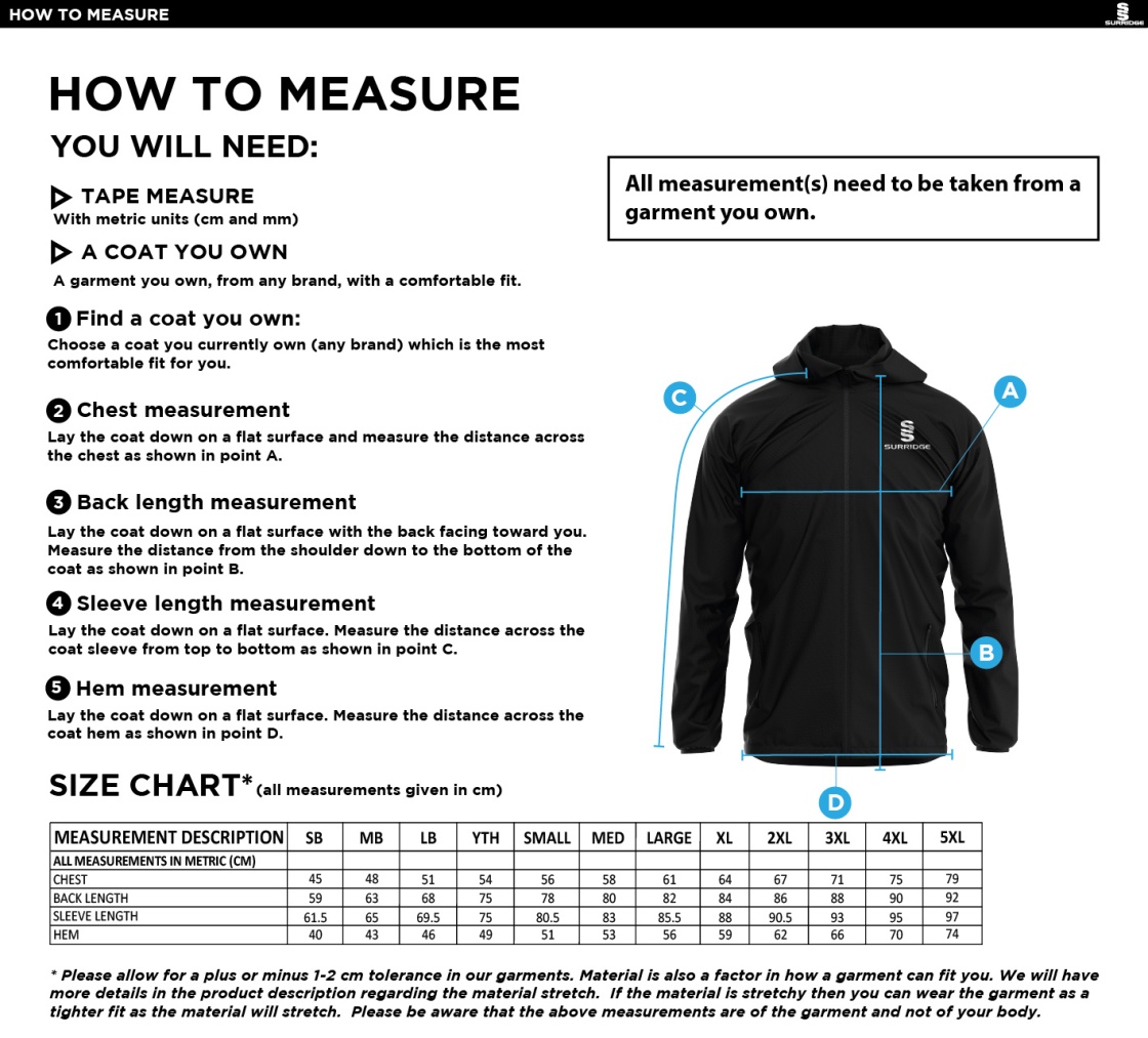Supernova Korfball Training Jacket Navy - Size Guide