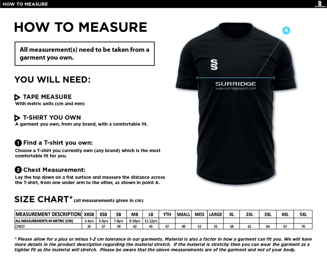 Supernova Korfball Dual Training Shirt - Size Guide