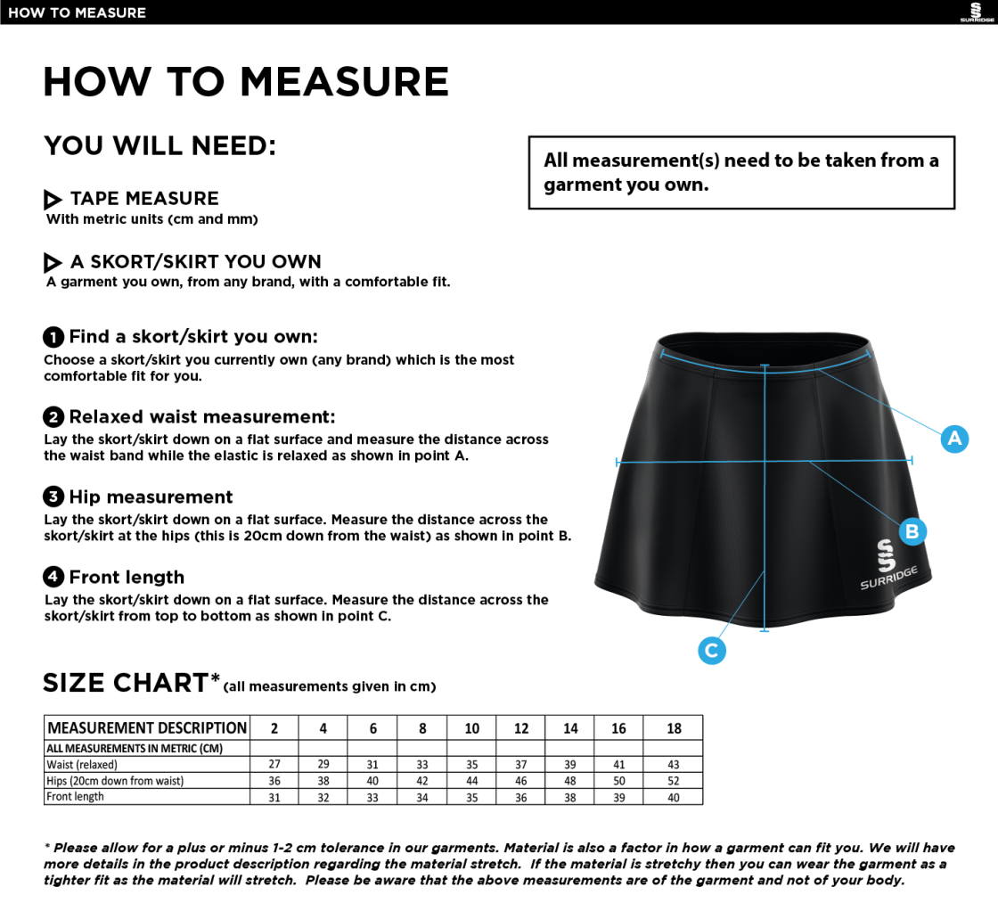 Supernova Korfball - SKORT - Size Guide